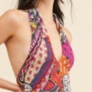 Flying Tomato Blue Patterned L V-neck Wrap Jumpsuit Summer Boho Wide Leg Flowy